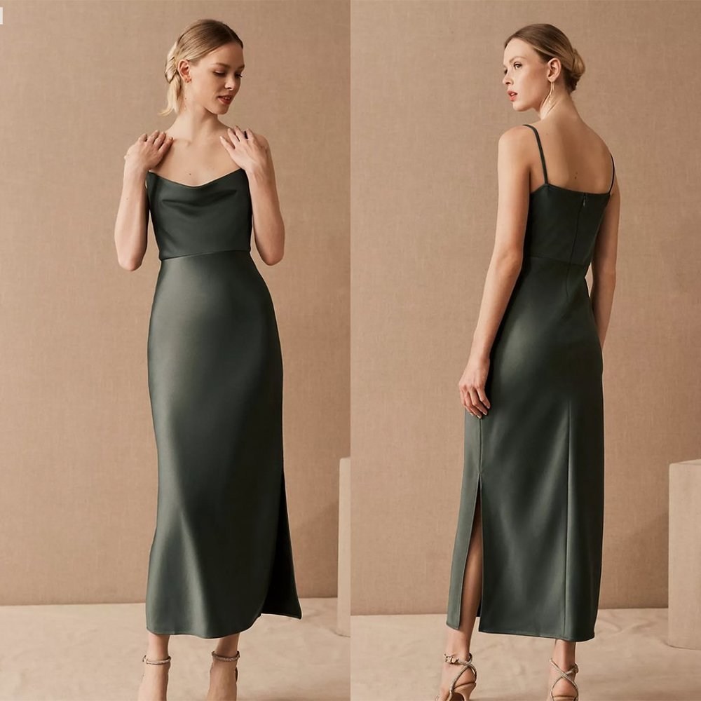 BHLDN Cali Satin Charmeuse Midi Dress — Beautiful Green Slip Dress